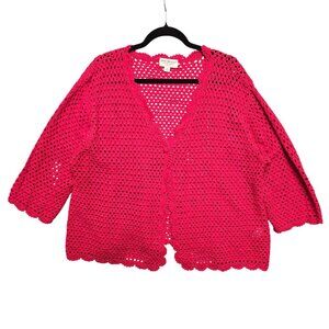 Vintage Grandmacore Granny Cottage Holiday 2X Red Crochet Cardigan Sweater Linen